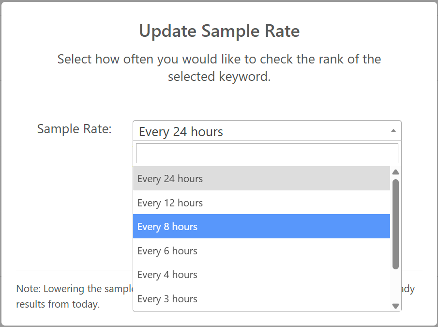 Keyword Tracking Sample Rate Settings